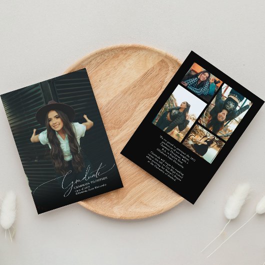 Romantischer Script Black Foto Collage Abschluss Ankündigung