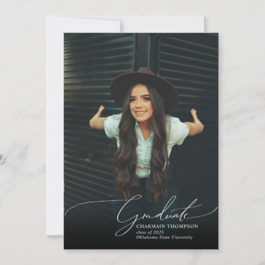 Romantischer Script Black Foto Collage Abschluss Ankündigung (Vorderseite)