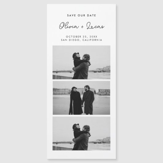 Romantischer Script-Foto Strip Magnetic Wedding Magnetkarte (Vorderseite)