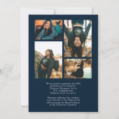 Romantischer Script Navy Blue Foto Collage Abschlu Ankündigung (Rückseite)