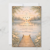Romantischer See Steg Wildblumen-Hochzeit Save The Date (Vorderseite)