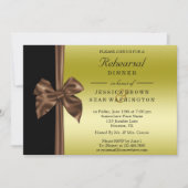 Romantischer Seidenbow Gold & Black Probe Dinner Einladung (Vorderseite)