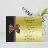 Romantischer Seidenbow Gold & Black Probe Dinner Einladung (Stehend Vorderseite)