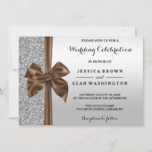 Romantischer Seidenbow Silver Glitzer & Black Wedd Einladung (Vorderseite)