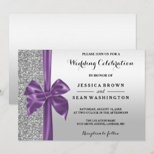 Romantischer Seidenbow Silver Glitzer & Black Wedd Einladung