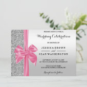 Romantischer Seidenbow Silver Glitzer & Black Wedd Einladung (Stehend Vorderseite)
