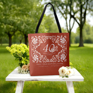 Romantischer Shabby-Chic-Rot-Rost 40. Hochzeitstag Tasche