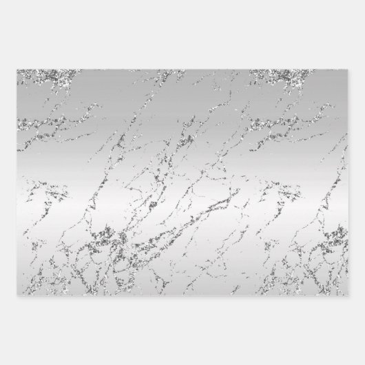 Romantischer silberfarbener Spitzenmarmor Geschenkpapier Set (Vorderseite 3)