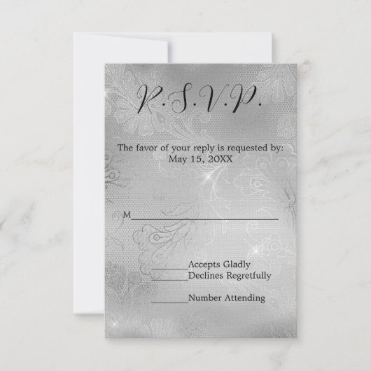 Romantischer Silberlace Wedding RSVP (Vorderseite)