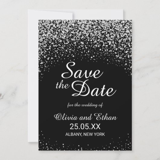 Romantischer Silberner Glitzer Night Sky Save The Date (Vorderseite)
