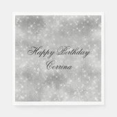 Romantischer Silver Sparkle Glitzy Geburtstag Serviette (Vorderseite)