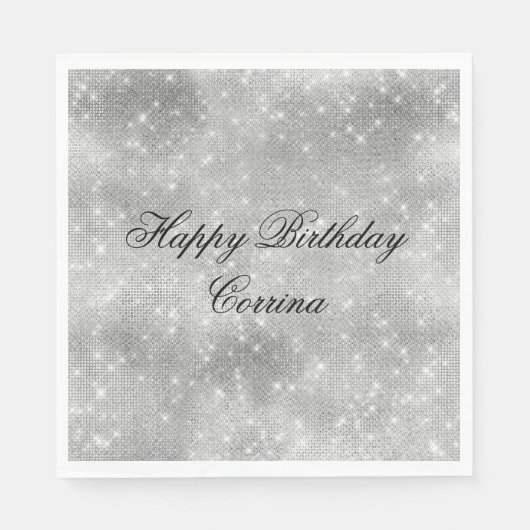 Romantischer Silver Sparkle Glitzy Geburtstag Serviette (Vorderseite)
