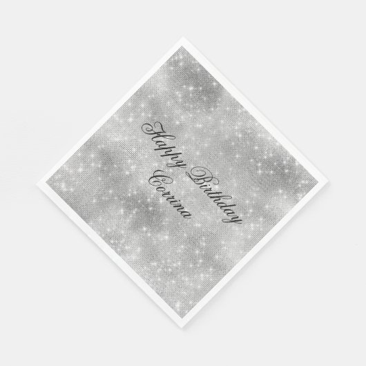 Romantischer Silver Sparkle Glitzy Geburtstag Serviette (Ecke)