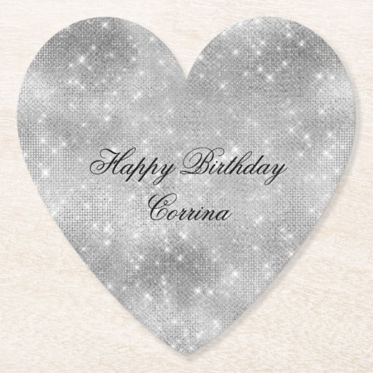 Romantischer Silver Sparkle Glitzy Geburtstag Untersetzer (Vorderseite)
