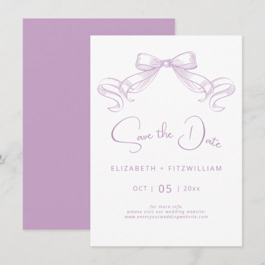 Romantischer Sketched Bow | Lilac Background Save The Date (Vorne/Hinten)