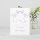 Romantischer Sketched Bow | Lilac Background Save The Date (Stehend Vorderseite)