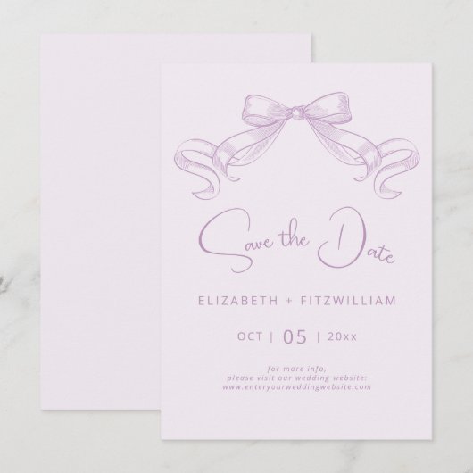 Romantischer Sketched Bow | Lilac Background Save The Date (Vorne/Hinten)