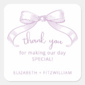 Romantischer Sketched Bow | Lilac dankt Ihnen für Quadratischer Aufkleber (Vorderseite)