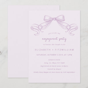 Romantischer Sketched Bow Lilac Engagement Party Einladung