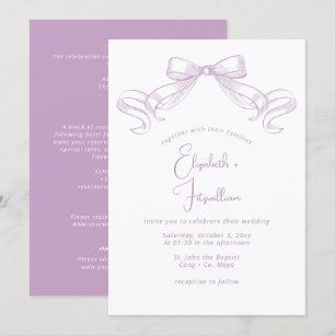 Romantischer Sketched Bow   Lilac Front + Back Wed Einladung