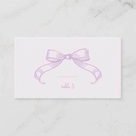 Romantischer Sketched Bow | Lilac Handwrite-Platzk Platzkarte (Vorderseite)