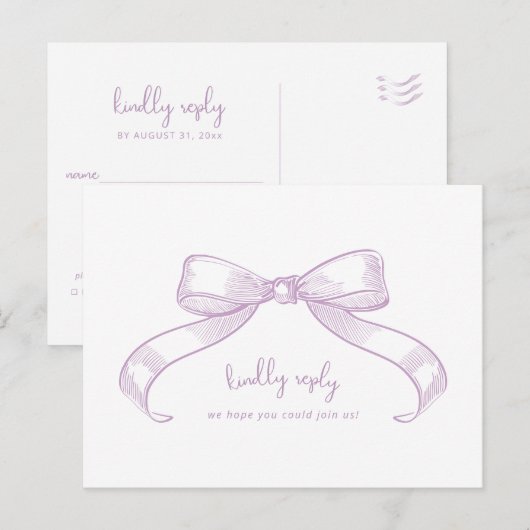 Romantischer Sketched Bow | Lilac Meal Choice Wedd Postkarte (Vorne/Hinten)