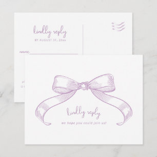 Romantischer Sketched Bow   Lilac Meal Choice Wedd Postkarte