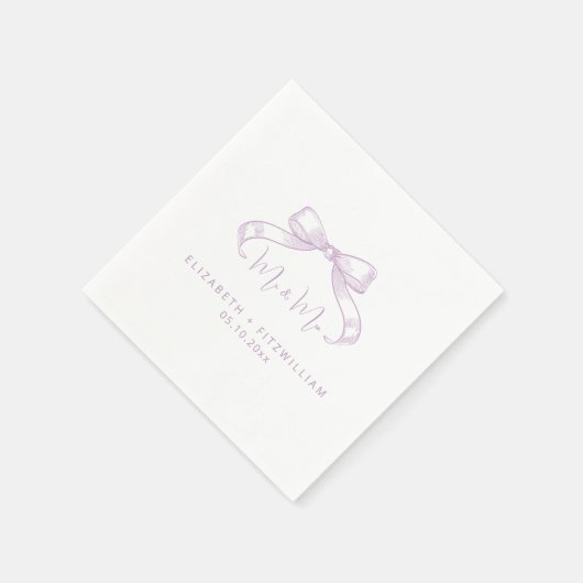 Romantischer Sketched Bow | Lilac Mr. & Mrs. Weddi Serviette (Ecke)