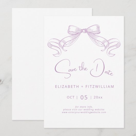 Romantischer Sketched Bow | Lilac Save the Date Ca (Vorne/Hinten)