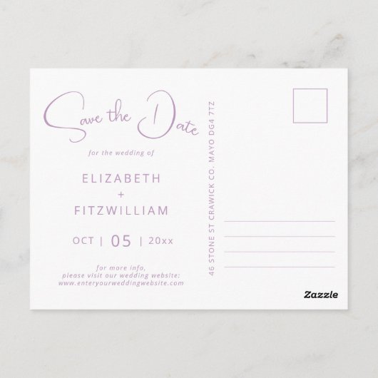 Romantischer Sketched Bow | Lilac Save the Date Postkarte (Rückseite)