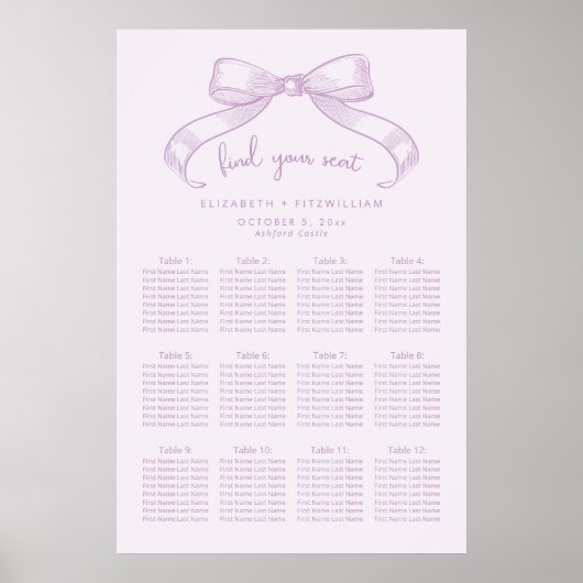 Romantischer Sketched Bow | Lilac Seekartenplakat Poster (Vorne)