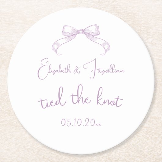 Romantischer Sketched Bow | Lilac tied das Datum d Runder Pappuntersetzer (Vorderseite)