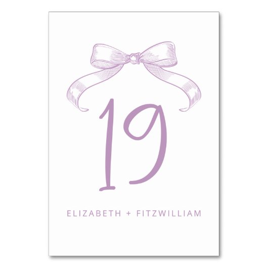 Romantischer Sketched Bow | Lilac Tischnummer Card (Vorderseite)