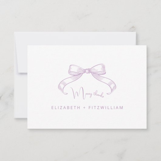 Romantischer Sketched Bow | Lilac Wedding Dankeskarte (Vorderseite)