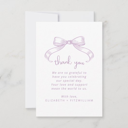 Romantischer Sketched Bow | Lilac Wedding Dankeskarte (Vorderseite)