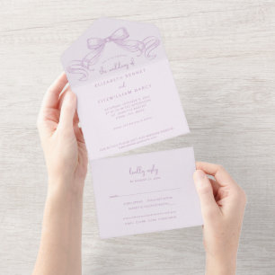 Romantischer Sketched Bow   Lilac Wedding of All In One Einladung