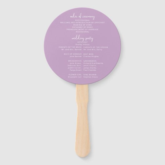 Romantischer Sketched Bow | Lilac Wedding Program Fächer (Rückseite)