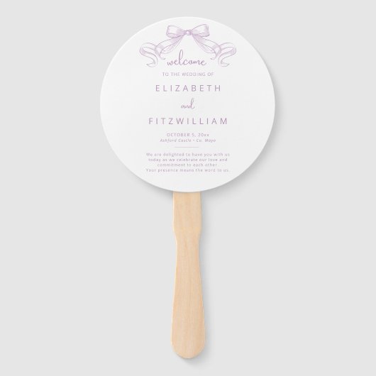 Romantischer Sketched Bow | Lilac Wedding Program Fächer (Vorderseite)