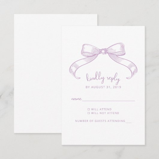 Romantischer Sketched Bow | Lilac Wedding RSVP Karte (Vorne/Hinten)