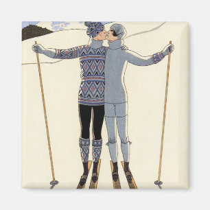 Romantischer Skifahren-Paar-Magnet Magnet