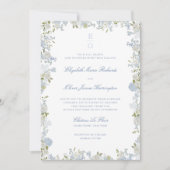 Romantischer Soft Blue Floral Frame auf einer Hoch Einladung (Vorderseite)
