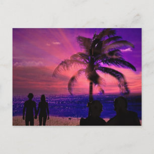 Romantischer Sonnenuntergang am Strand, Postkarte
