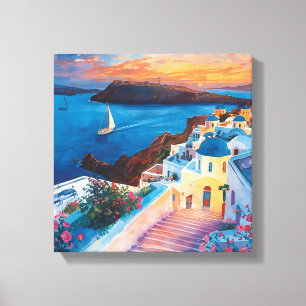Romantischer Sonnenuntergang in Santorini Leinwanddruck