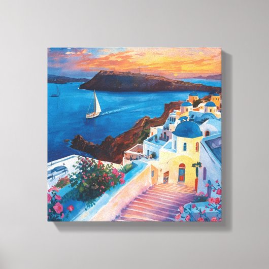 Romantischer Sonnenuntergang in Santorini Leinwanddruck (Vorderseite)