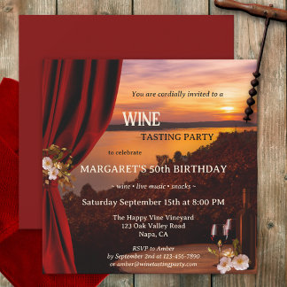 Romantischer Sonnenuntergang Weinverkostung Einladung