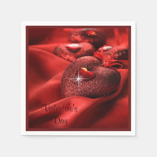 Romantischer Sparkle Herz Valentinstag Serviette (Vorderseite)