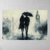 Romantischer Spaziergang im Regen unter Big Ben Poster (Vorne)