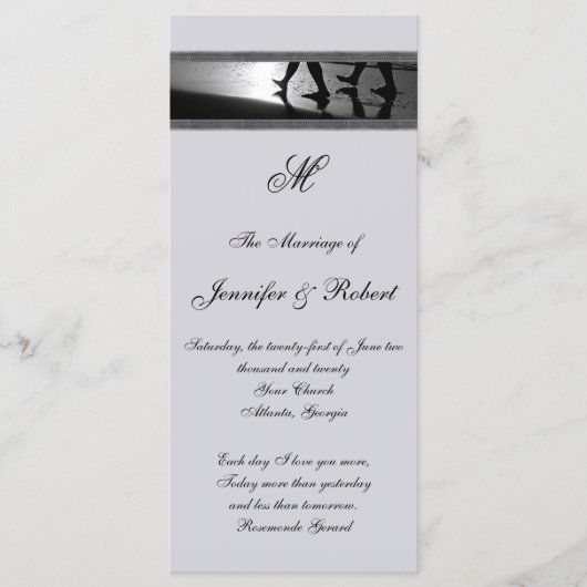 Romantischer Spaziergang Monogramm Grau Hochzeitsp Programm (Vorderseite)