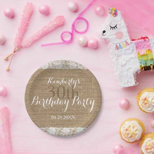 Romantischer Spitzeleinwand 30. Pappteller (Party)