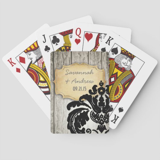 Romantischer Stallholz Vintag Gold Black Damask Spielkarten (Rückseite)
